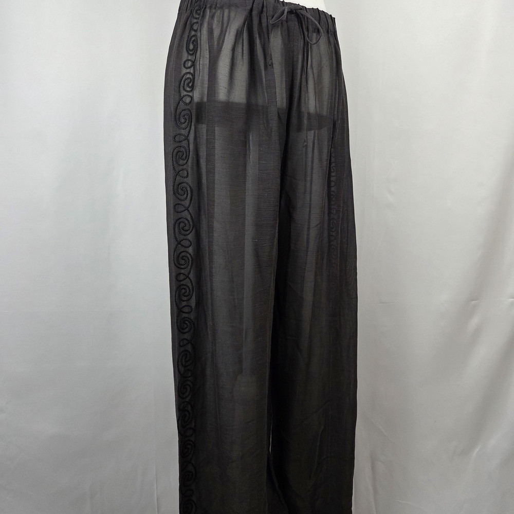 Emporio Armani Black Linen Blend Wide-Leg Sheer Pants - Picture 3 of 10